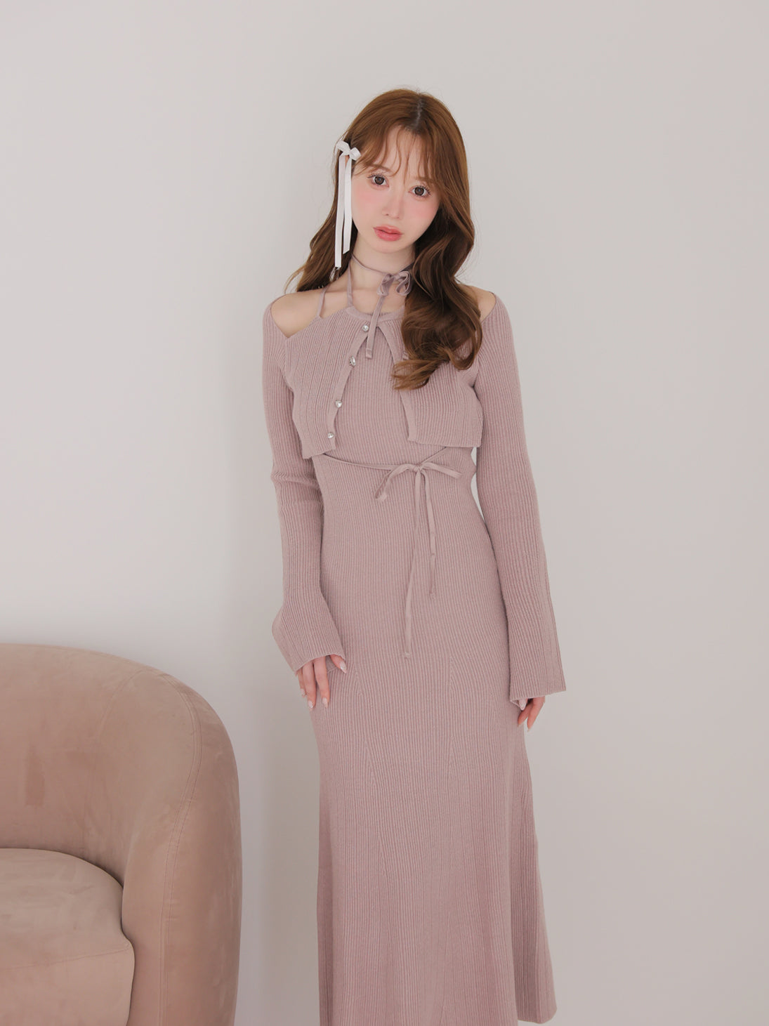 Layered ribbon knit onepiece (eme10757) – M me eme