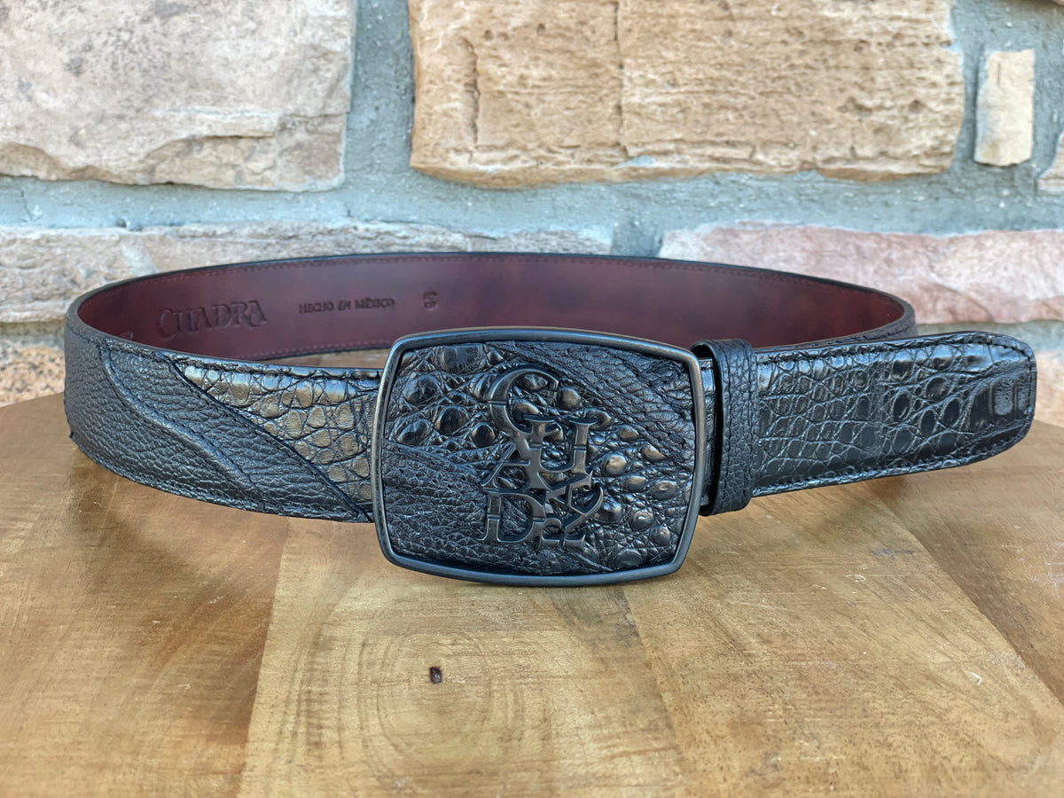 Men's Cuadral Black Caiman high exotic leather western belt