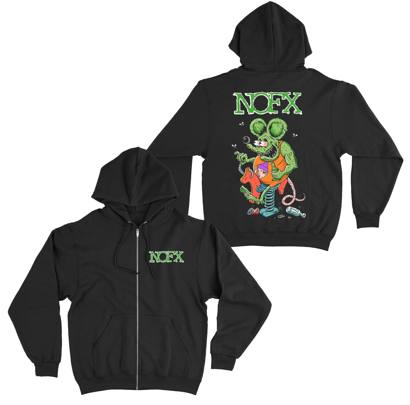 NOFX Black Rat Fink Zip-Up Hoodie