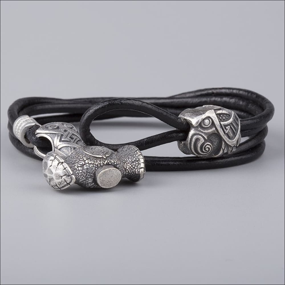 Thor's Hammer Bracelet With Odin's Raven Silvered Bronze - Northlord
