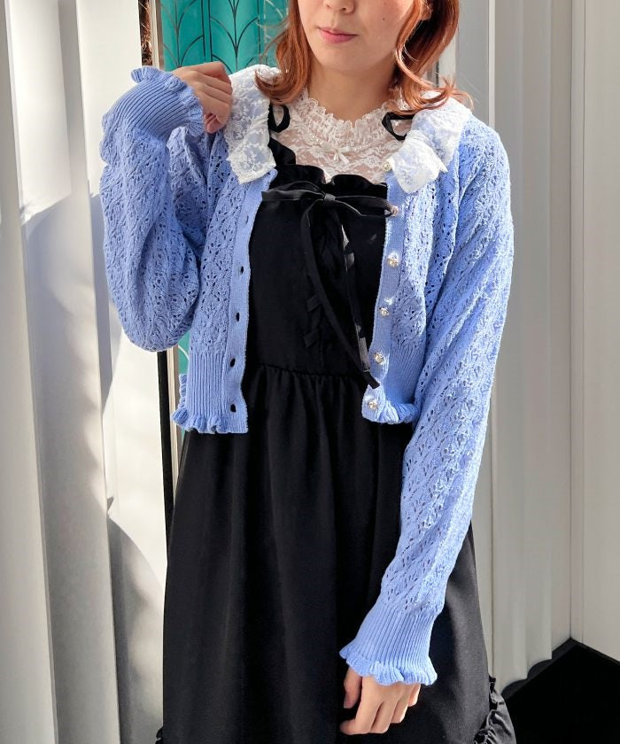 Lace Frill Collar Knit Cardigan – axes femme from JAPAN