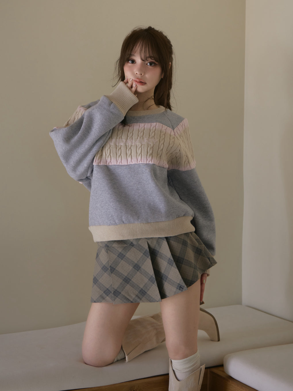 ANDMARY】Coco check mini pleats skirt