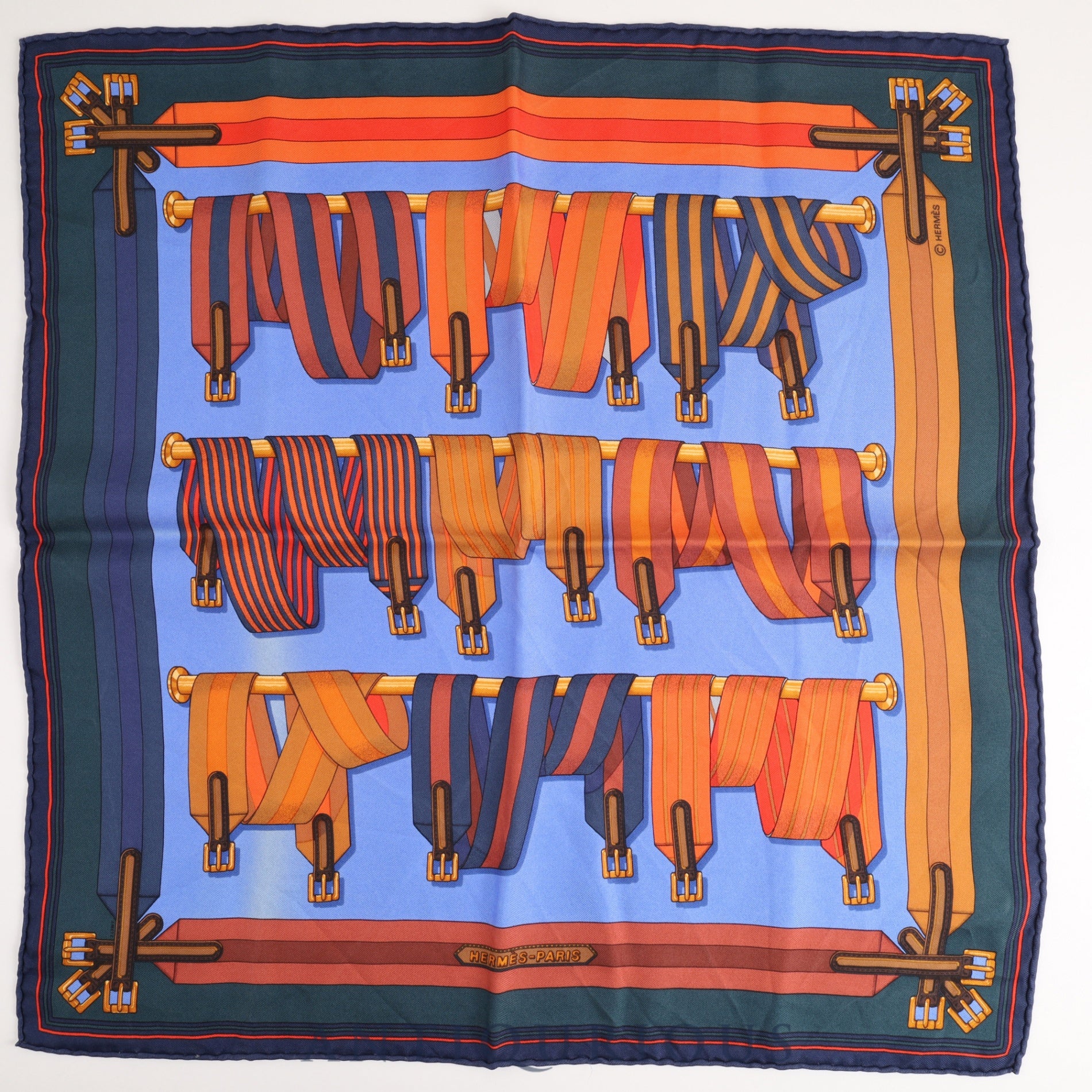 エルメス スカーフ カレ45 LES SANGLES FINESSE ストラップ柄 SILK100