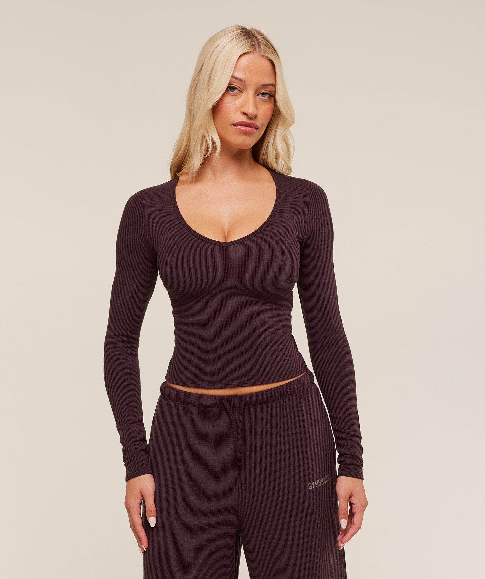 Gymshark Waffle Long Sleeve Top - Cherry Purple | Gymshark