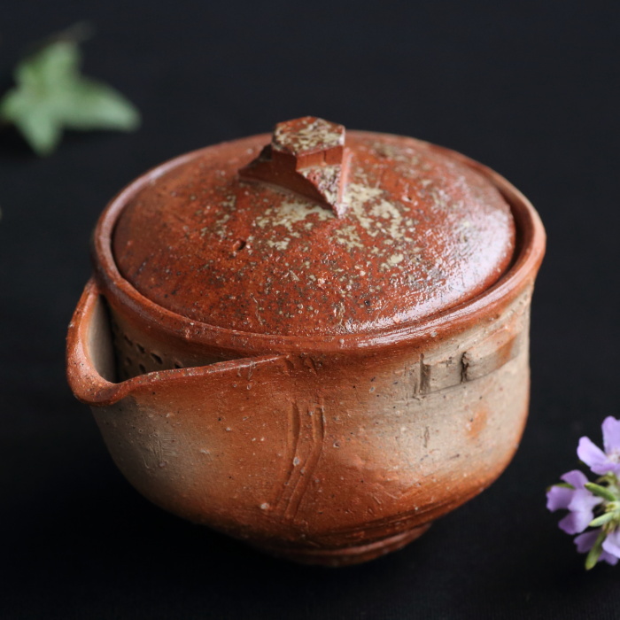 藤田祥 備前ヒダスキ宝瓶 満容量150ml 登窯焼成 無釉 作家もの急須 桐箱
