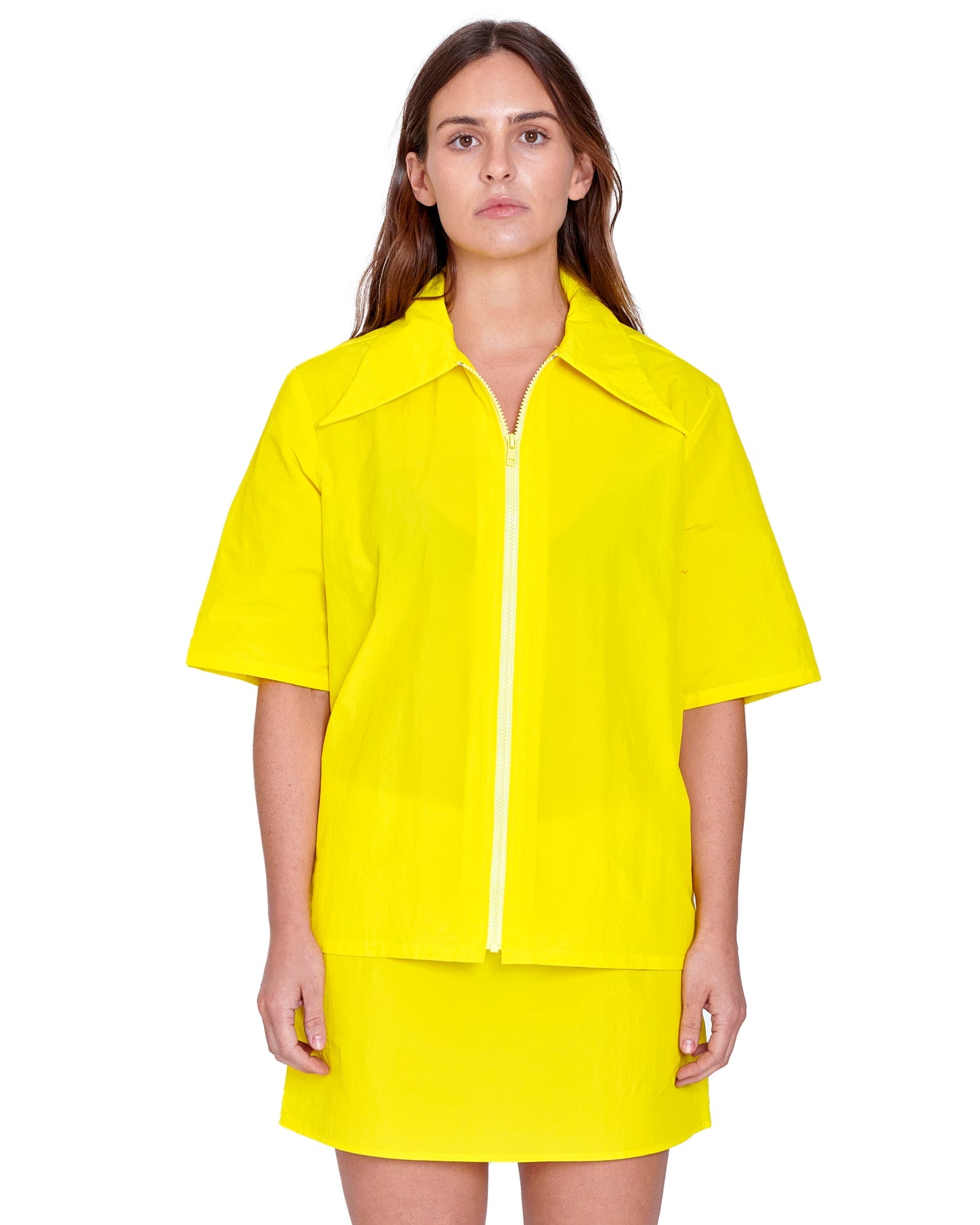 ZIP DOWN SHIRT IN HOT YELLOW NYLON – COMING OF AGE