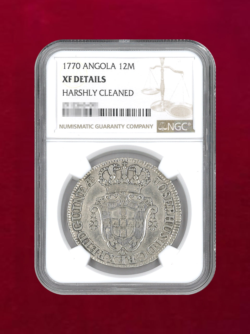 アンゴラ】12マクタス 銀貨 1770 NGC XF DETAILS HARSHLY CLEANED［B