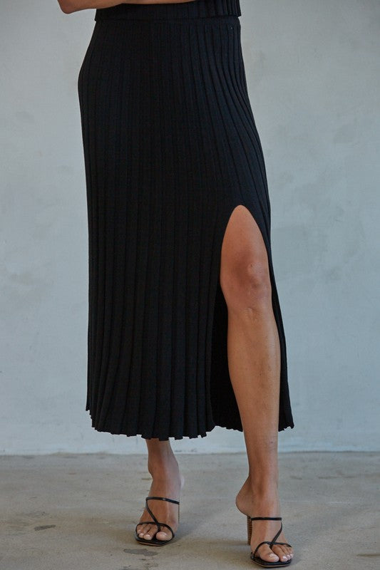 Rib Knit w/Slit Midi Skirt - Black – The Coral Sash