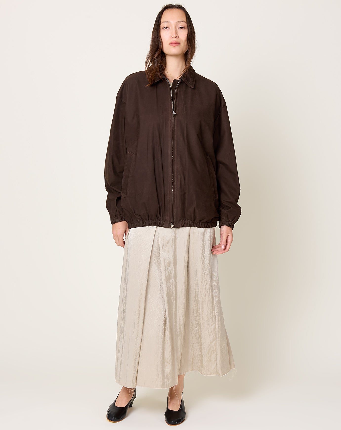 Nubuck Leather Zip Blouson in Brown | Yoko Sakamoto | Covet + Lou
