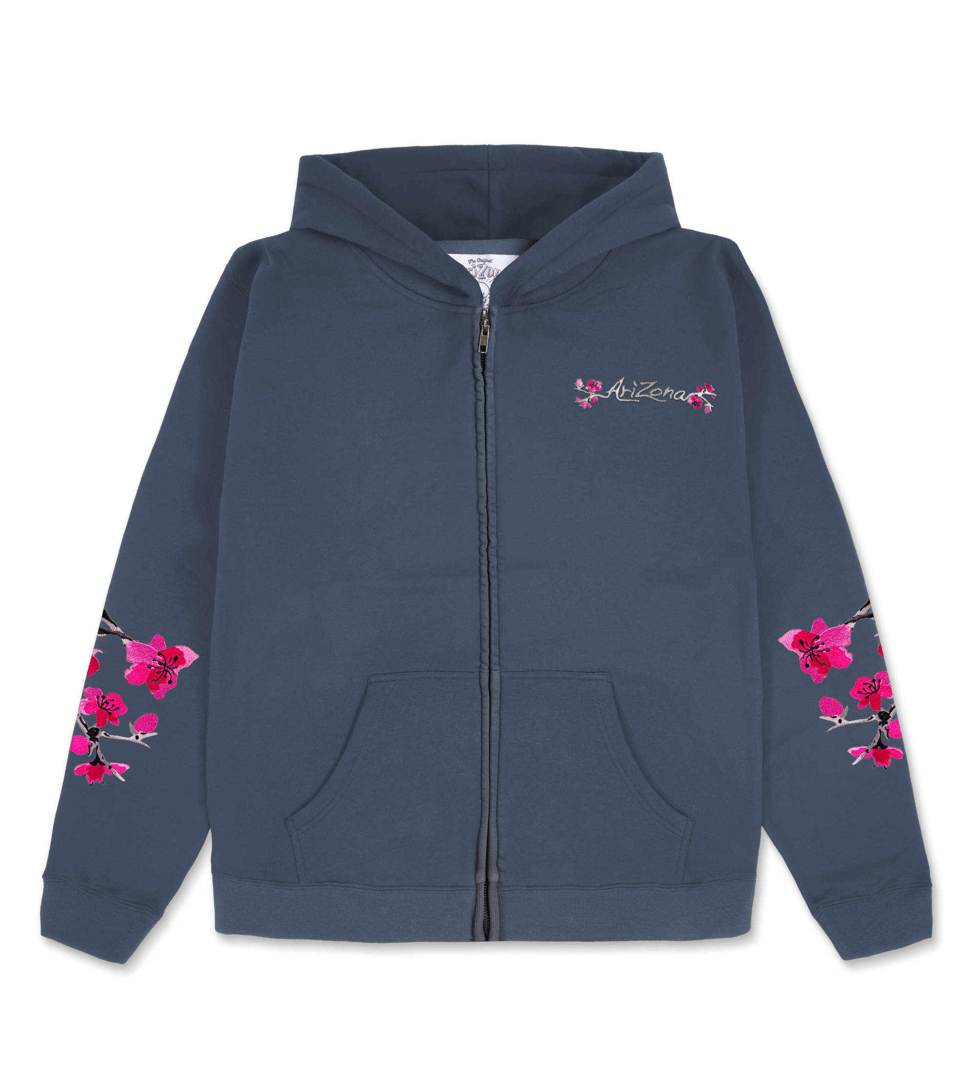 Navy Cherry Blossom-Embroidered Cotton Zip Hoodie – DrinkAriZona