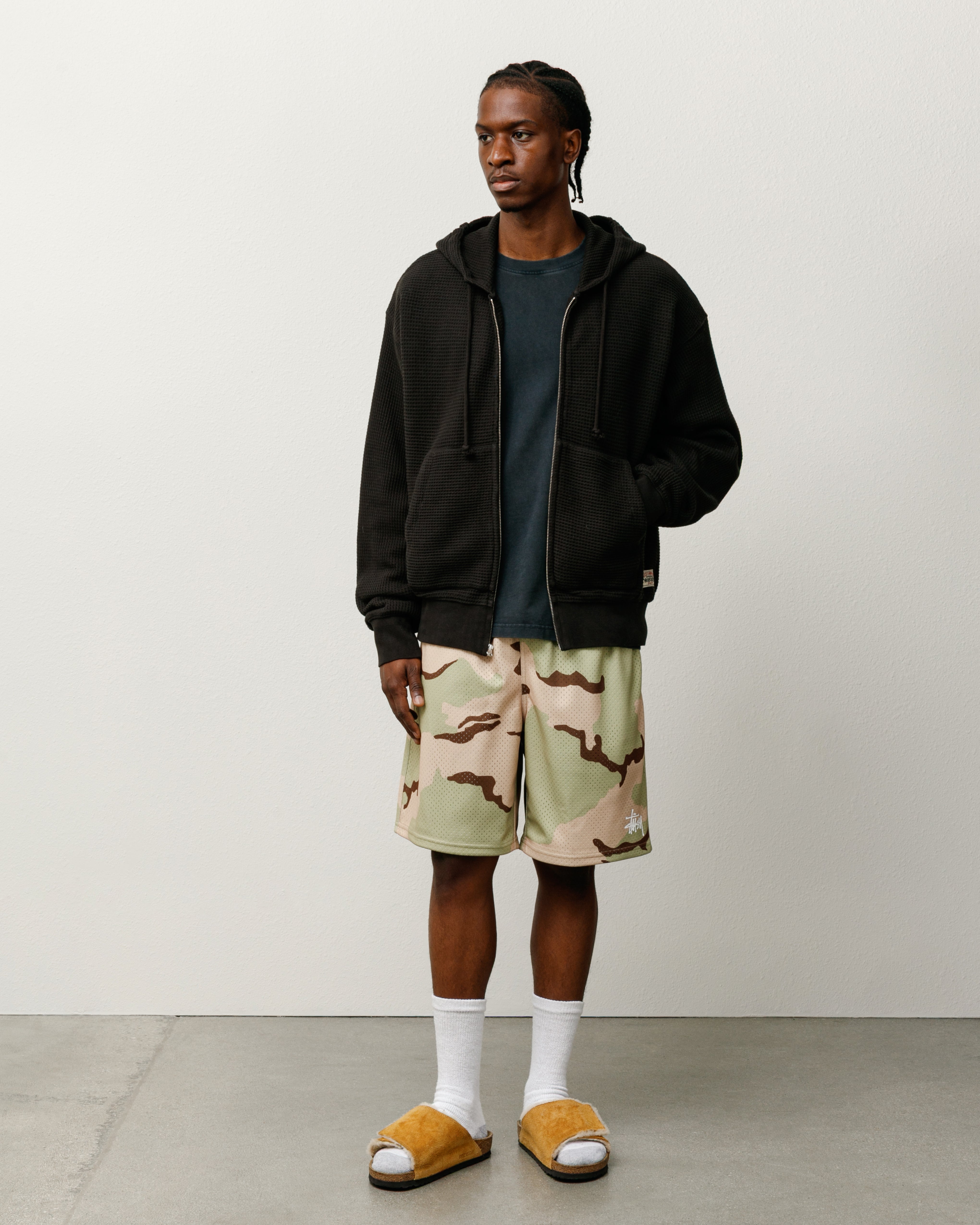 Double Layer Waffle Zip Hoodie – Black | Tops | Stüssy Europe