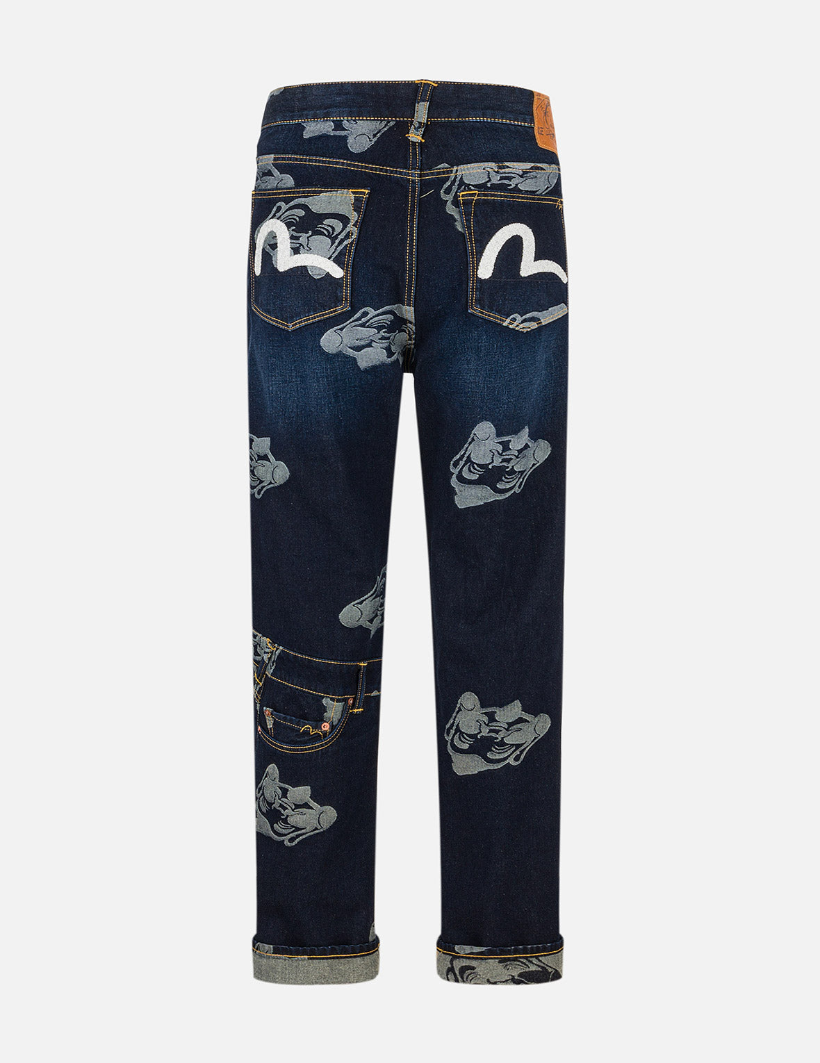 カモメ刺繍と仏頭ジャカードストレートフィットジーンズ – EVISU