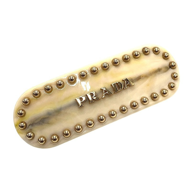 プラダ PRADA バレッタ ヘアアクセサリー ベージュ×GD金具 レジン