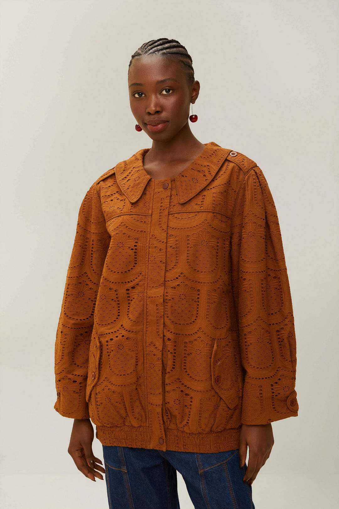 Brown Pinapple Eyelet Bomber Jacket – FARM Rio