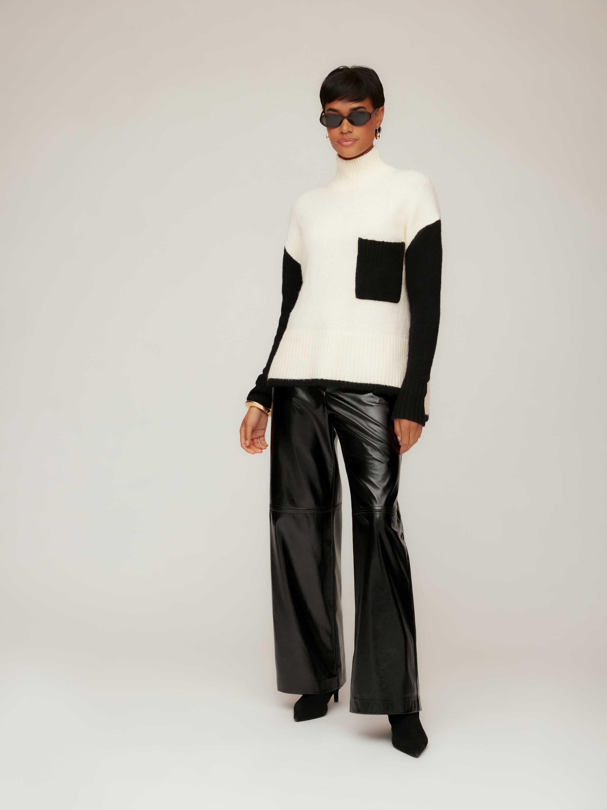 Lara Faux Patent Leather Wide-Leg Pants - Modern Stylish