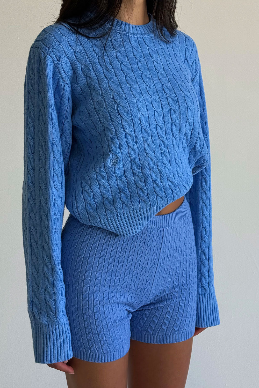 Varsity Cable Knit Sweater - Blue Moon