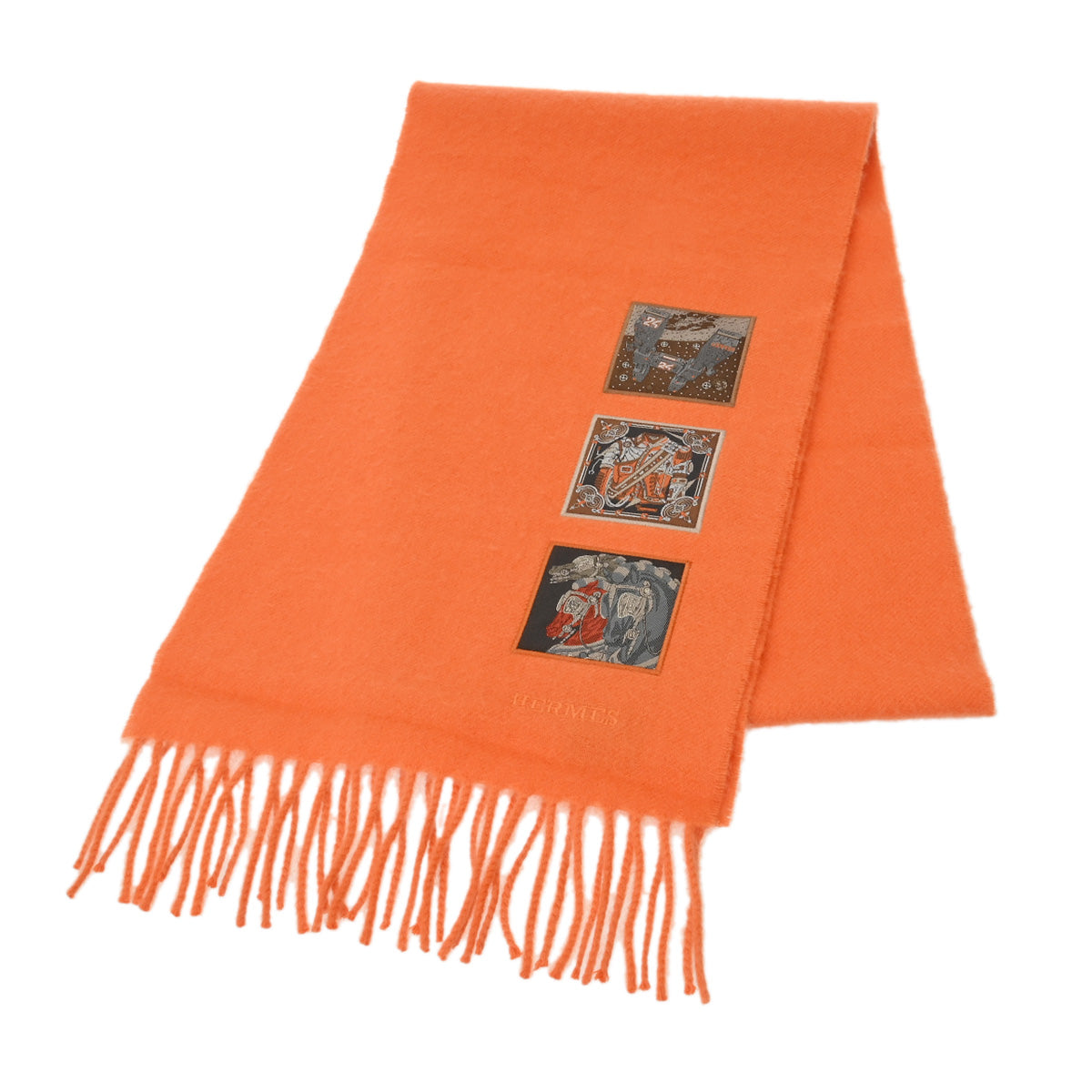 HERMES エルメス カシミヤマフラー バッジソワ オレンジ レディース