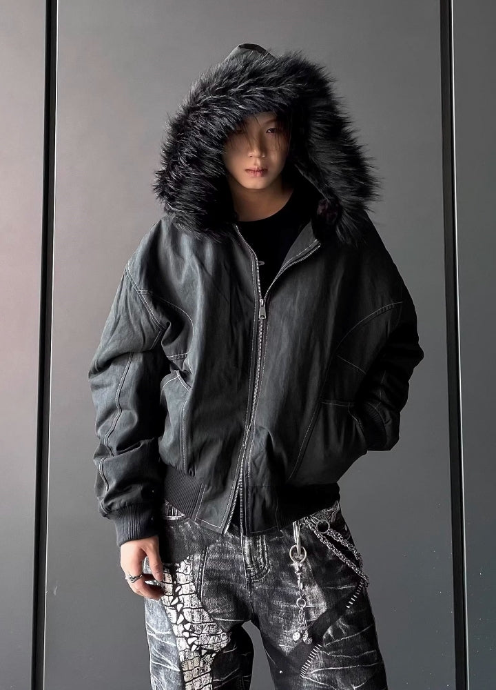 DARKFOG】Fur hoodie design Y2K style tight silhouette jacket
