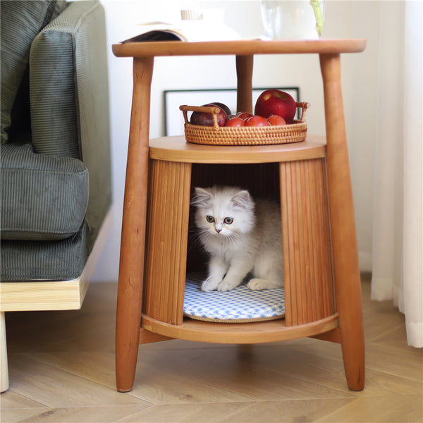 スタイリッシュ猫ベッド キャットハウス サイドテーブル 天然木 ペット
