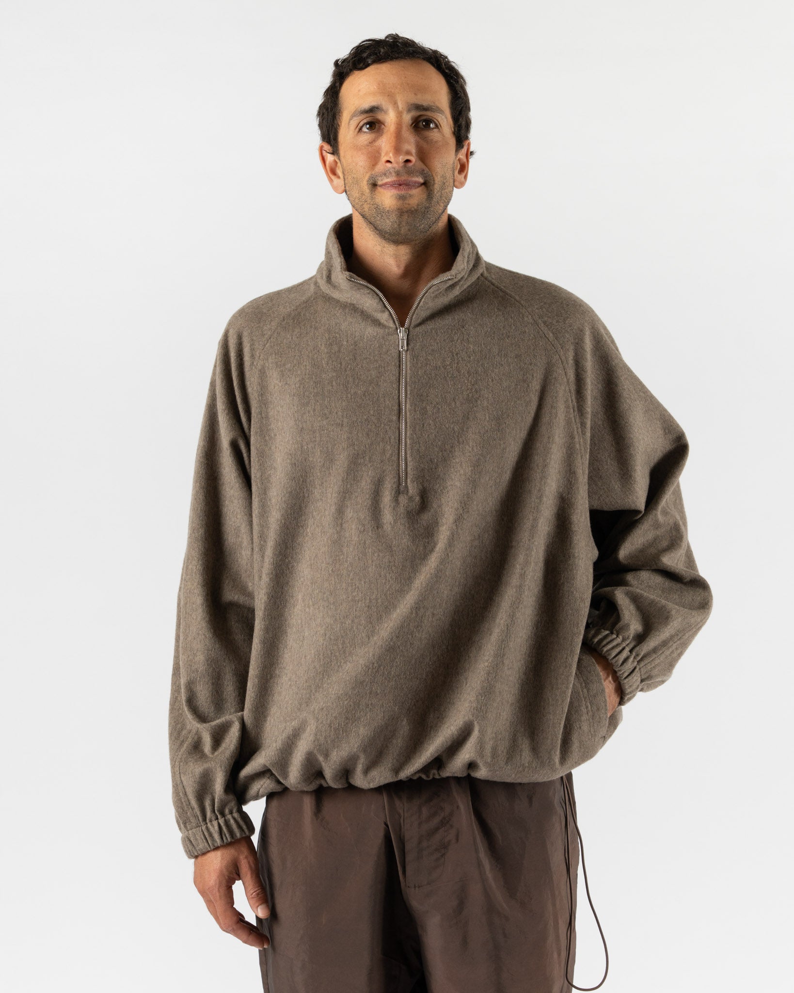Colbo Half Zip Raglan Parka in Greige Melange Curated at Jake and