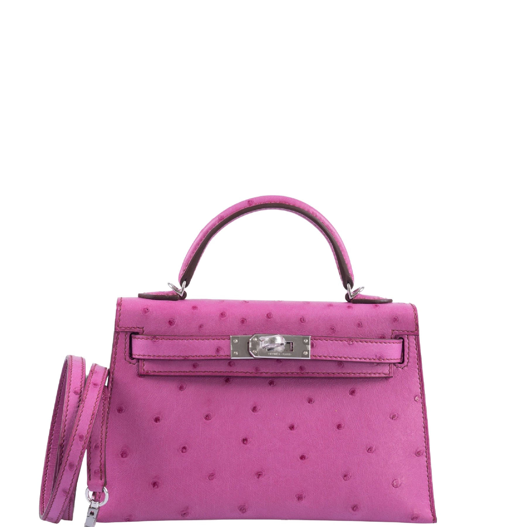 Hermès Mini Kelly 20 Fuchsia Ostrich Palladium Hardware | JANEFINDS