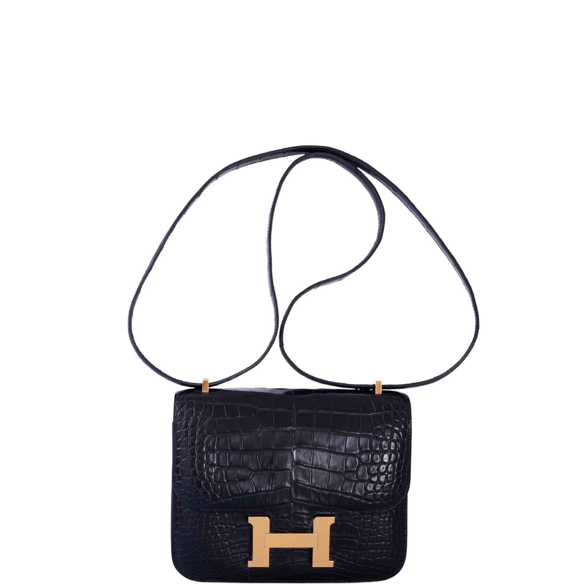 Hermès Constance 18 Matte Black Alligator with Gold | JANEFINDS