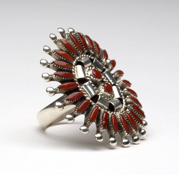 Dynamic Red Coral Petit Point Ring – Keshi The Zuni Connection