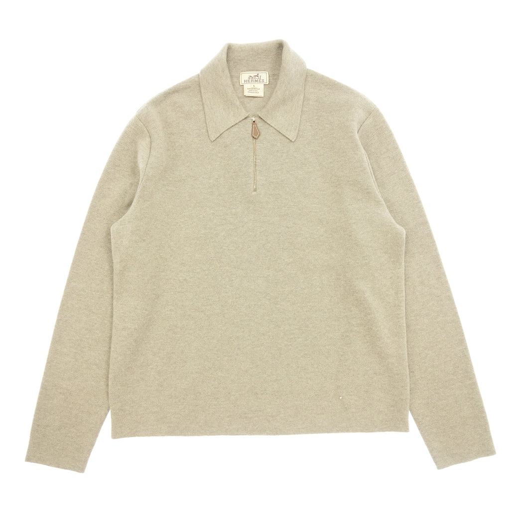 HERMES】エルメス カシミヤ ロングスリーブニットポロ ベージュ サイズ