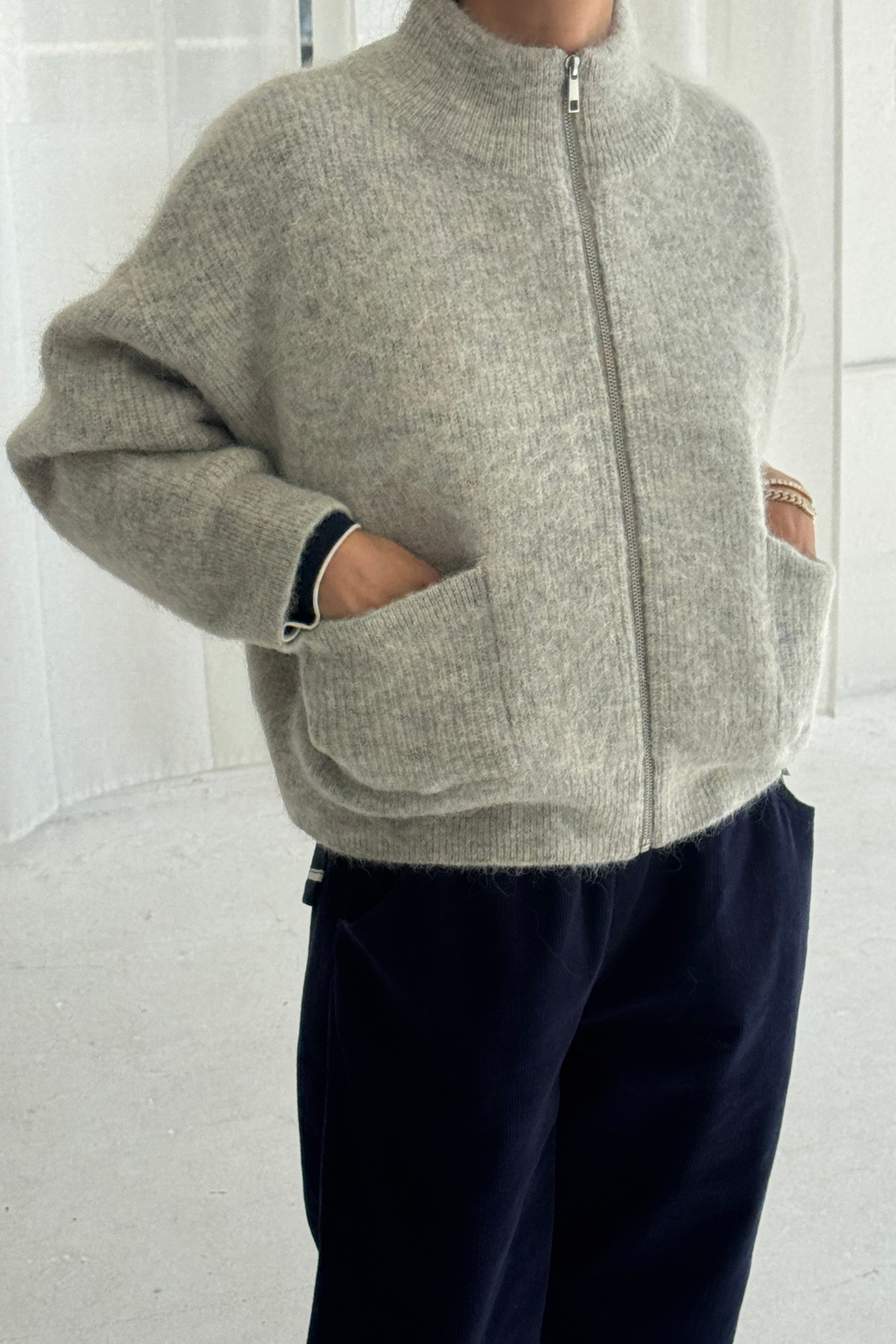 Alpaca Zip Front Jacket- Light Grey