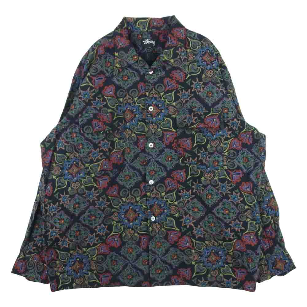 大人気] ステューシー Tシャツ ブラック 総柄 80s柄 渦巻き レア