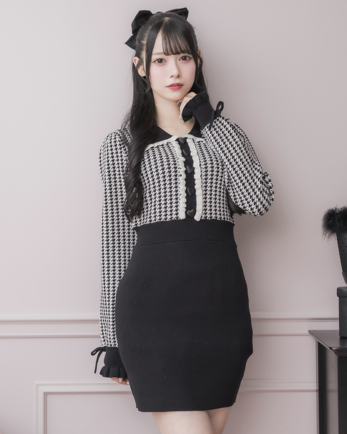 フリルカラーハートボタンニットワンピース – pium