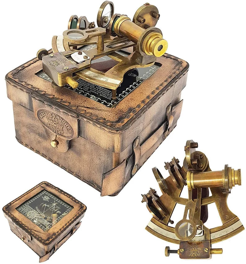 Antique Kelvin Hughes 1917 Brass Sextant & Leather Case