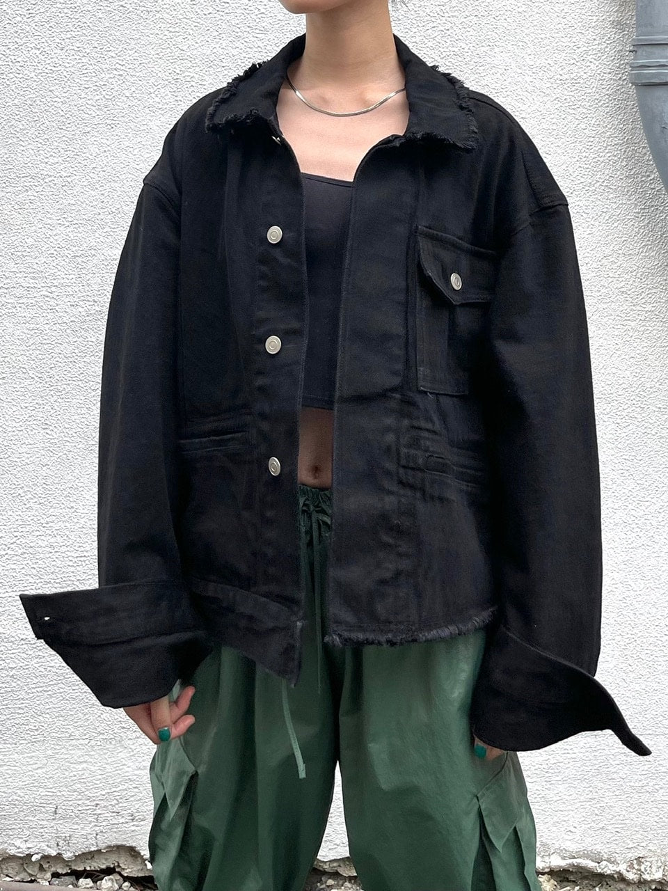 受注制【Chikashitsu +】cropped design denim jacket (2color