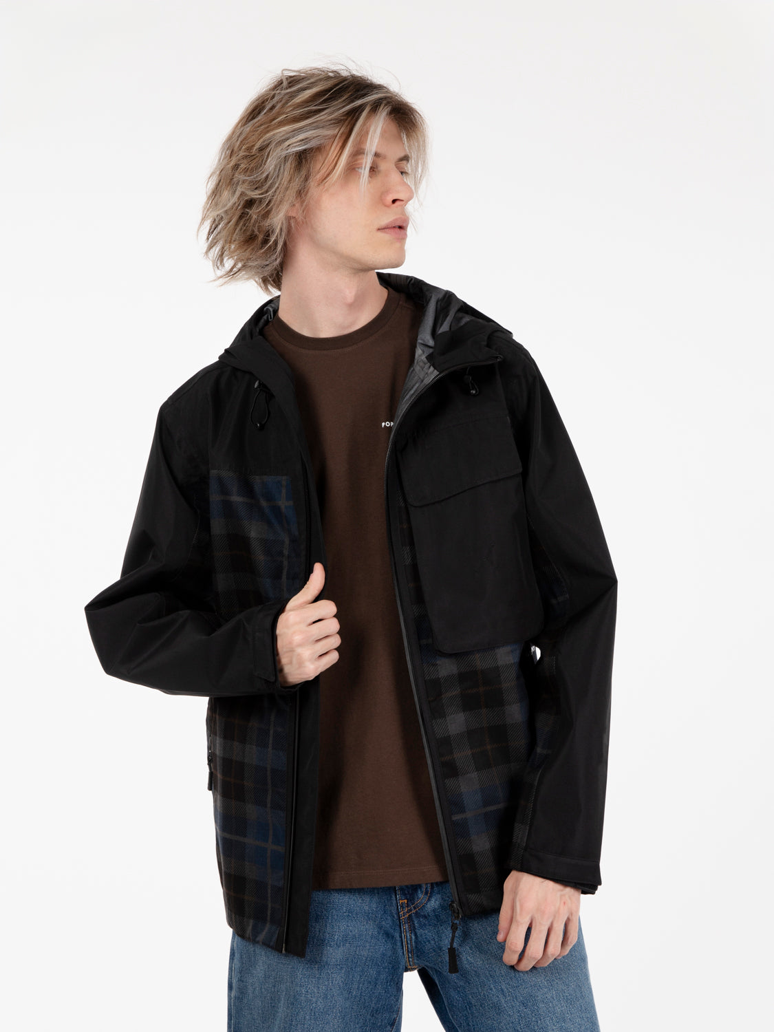 Pop Trading Company - Big pocket hooded jacket black / navy check