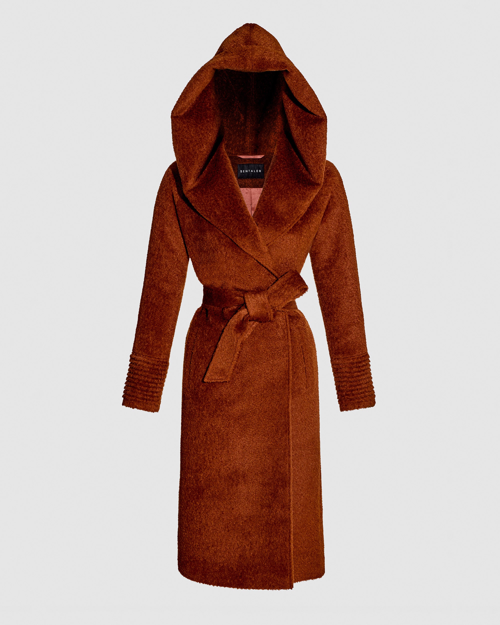 Bouclé Alpaca Long Hooded Rust Coat | SENTALER
