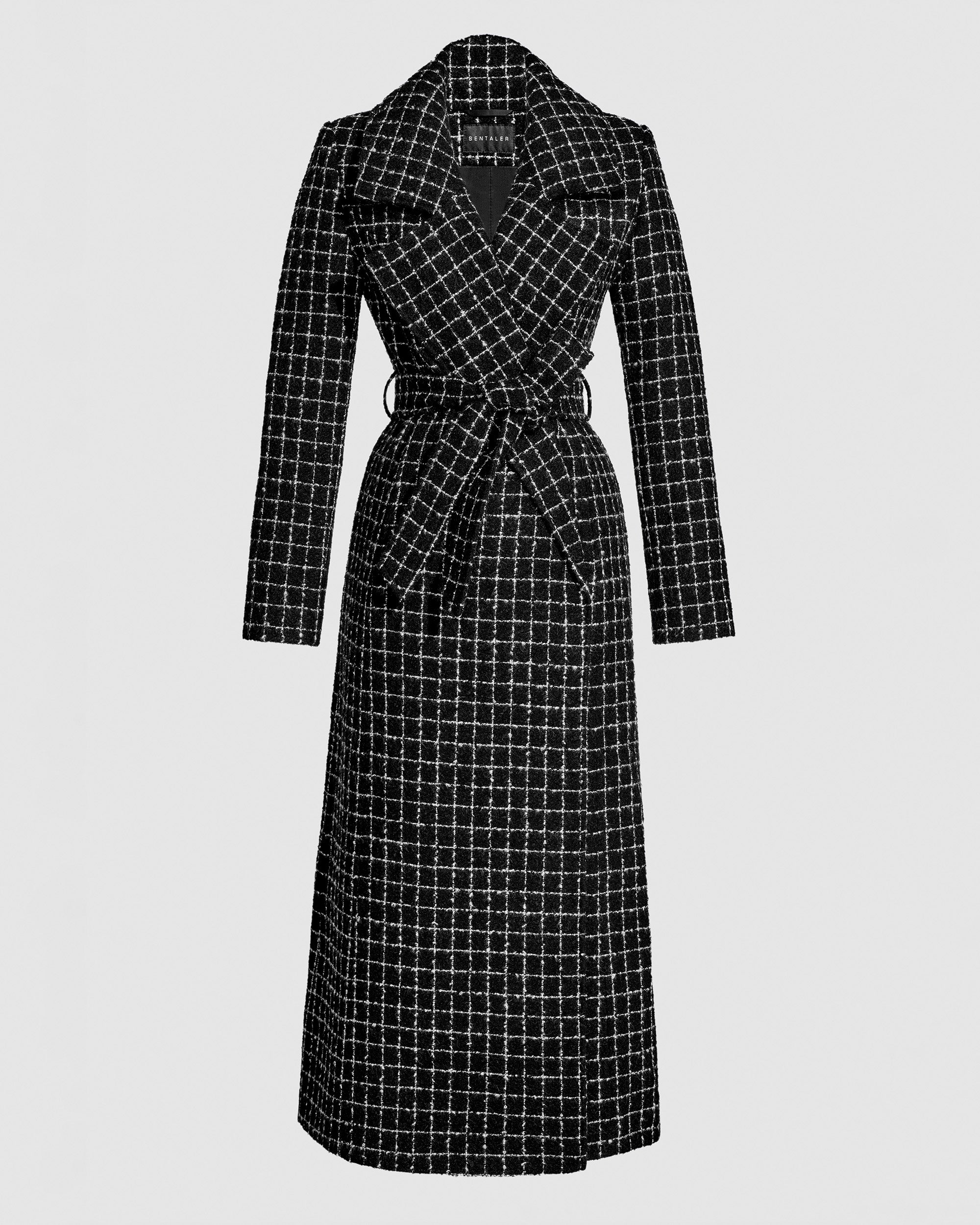 Tweed Alpaca Maxi Notched Collar Wrap Ivory Coat | SENTALER