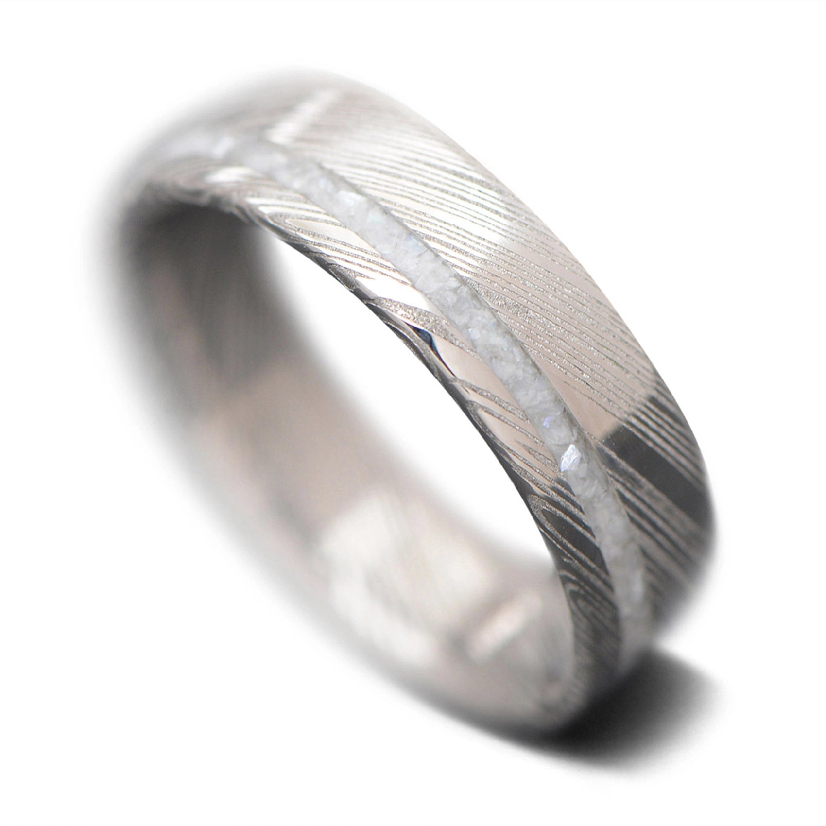 Damascus Men's Wedding Band with Mother of Pearl Inlay | 6mm