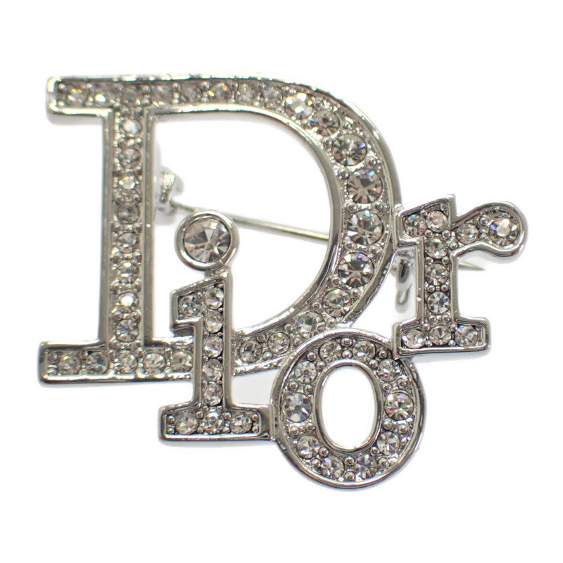 ディオール Dior ロゴ ブローチ メタル ラインストーン シルバー