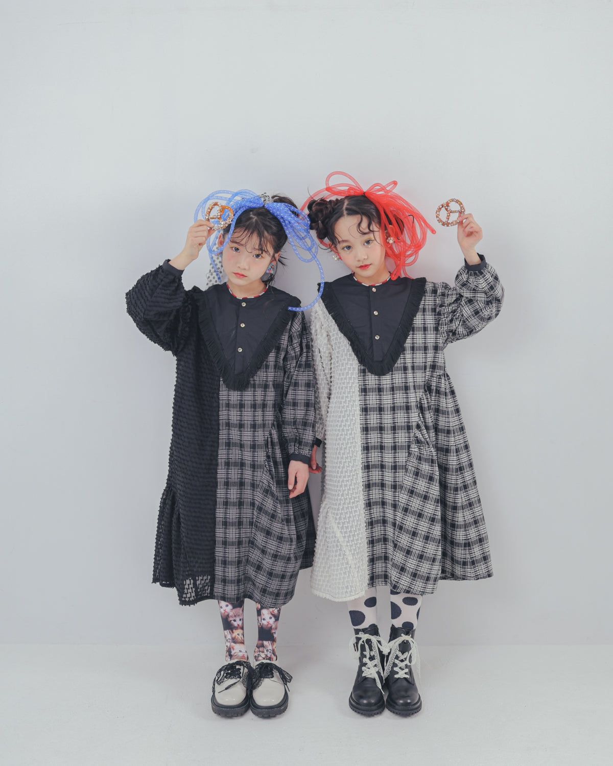 2ピースモノトーンチェック柄ワンピース [352-0104-1] – UNICA