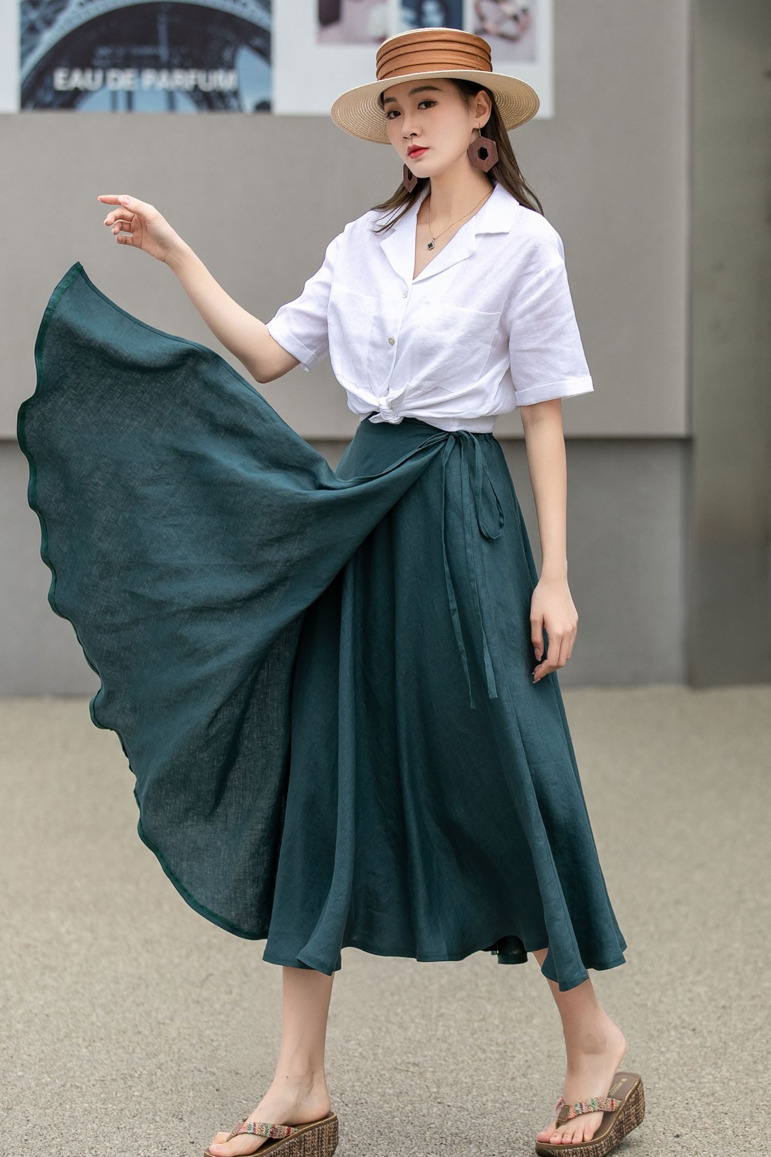 Green Swing Linen Midi Wrap Skirt 4269 – Xiaolizi