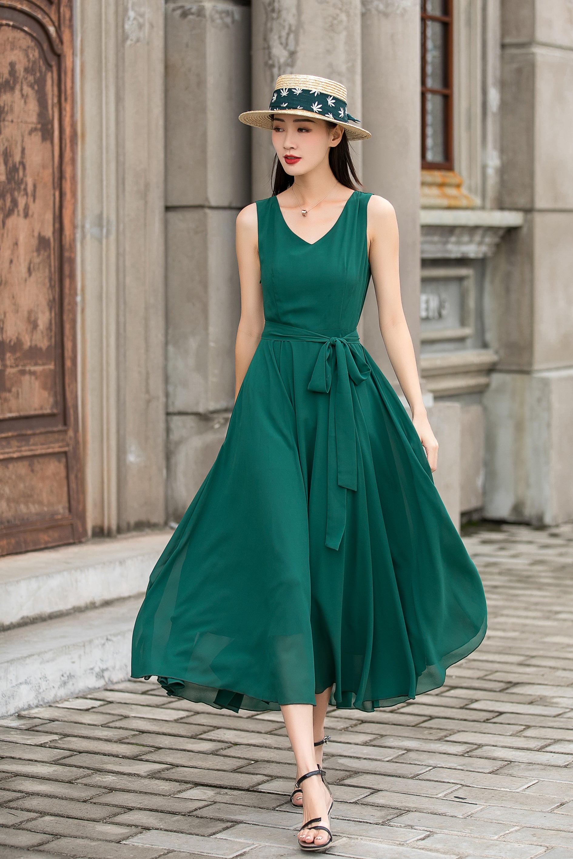 V Neck Sleeveless Long Summer Dress 3017 – Xiaolizi
