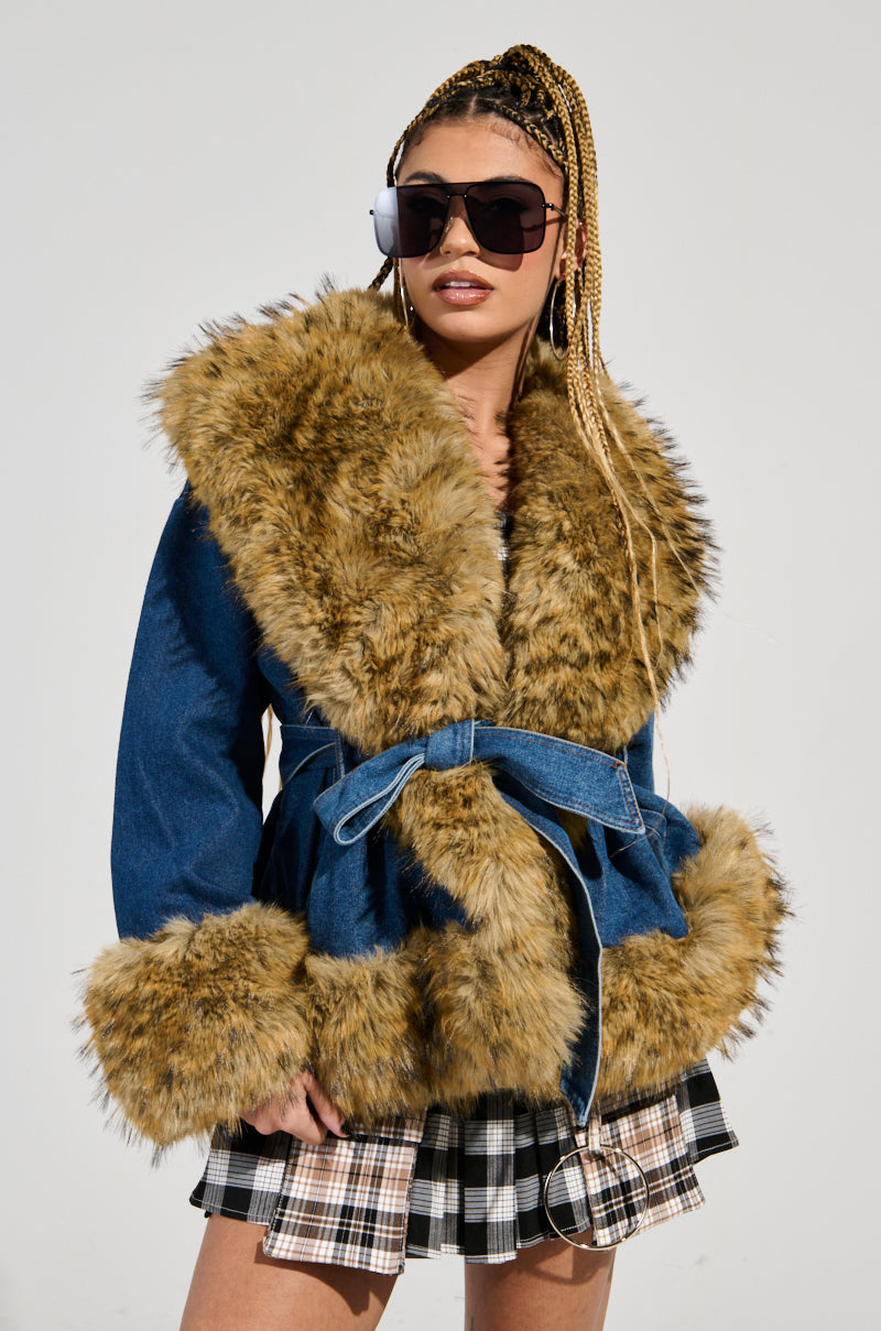 FREDDIE FUR TRIM DENIM MOTO – AKIRA