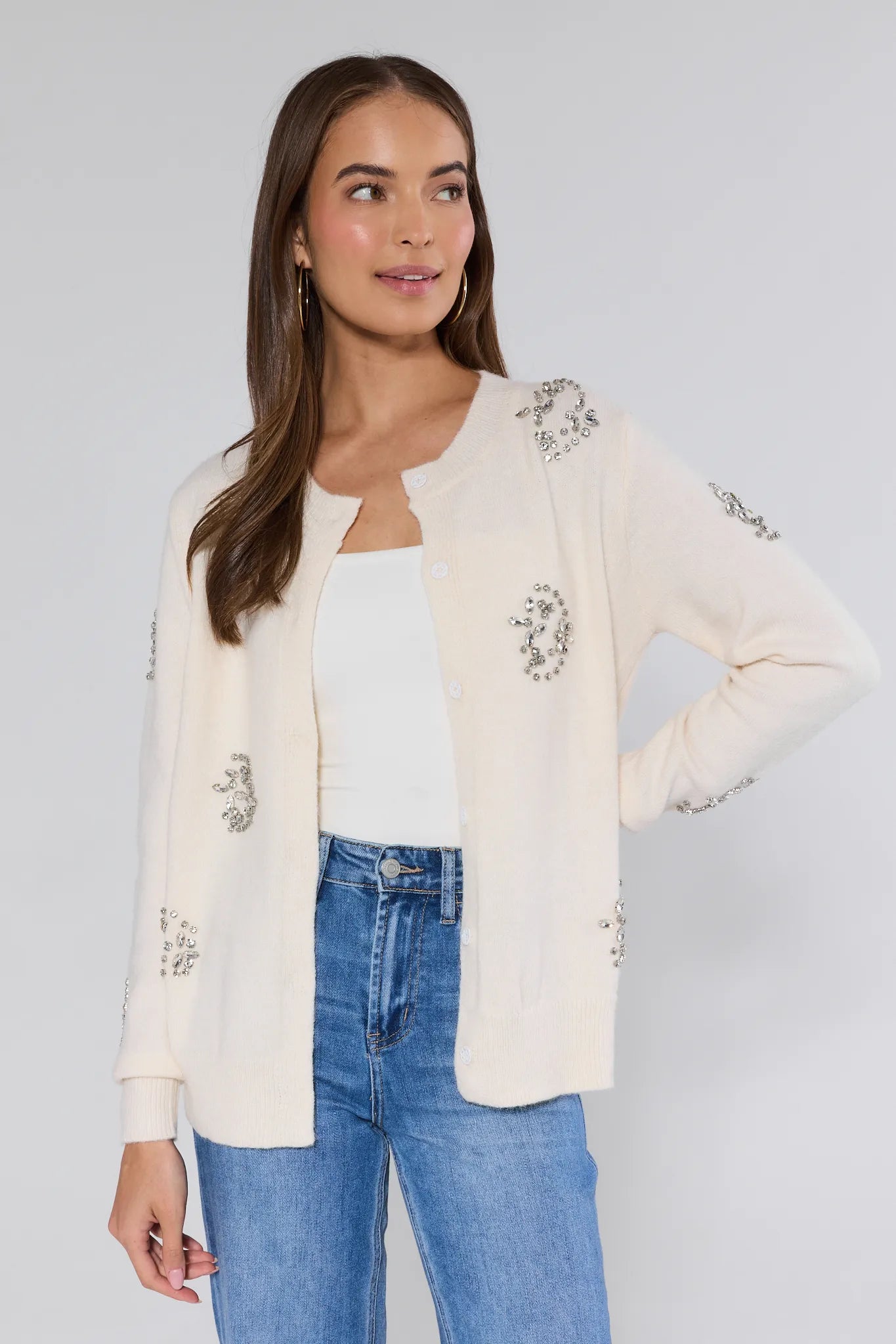 Melody Ivory Embellished Cardigan | Avara