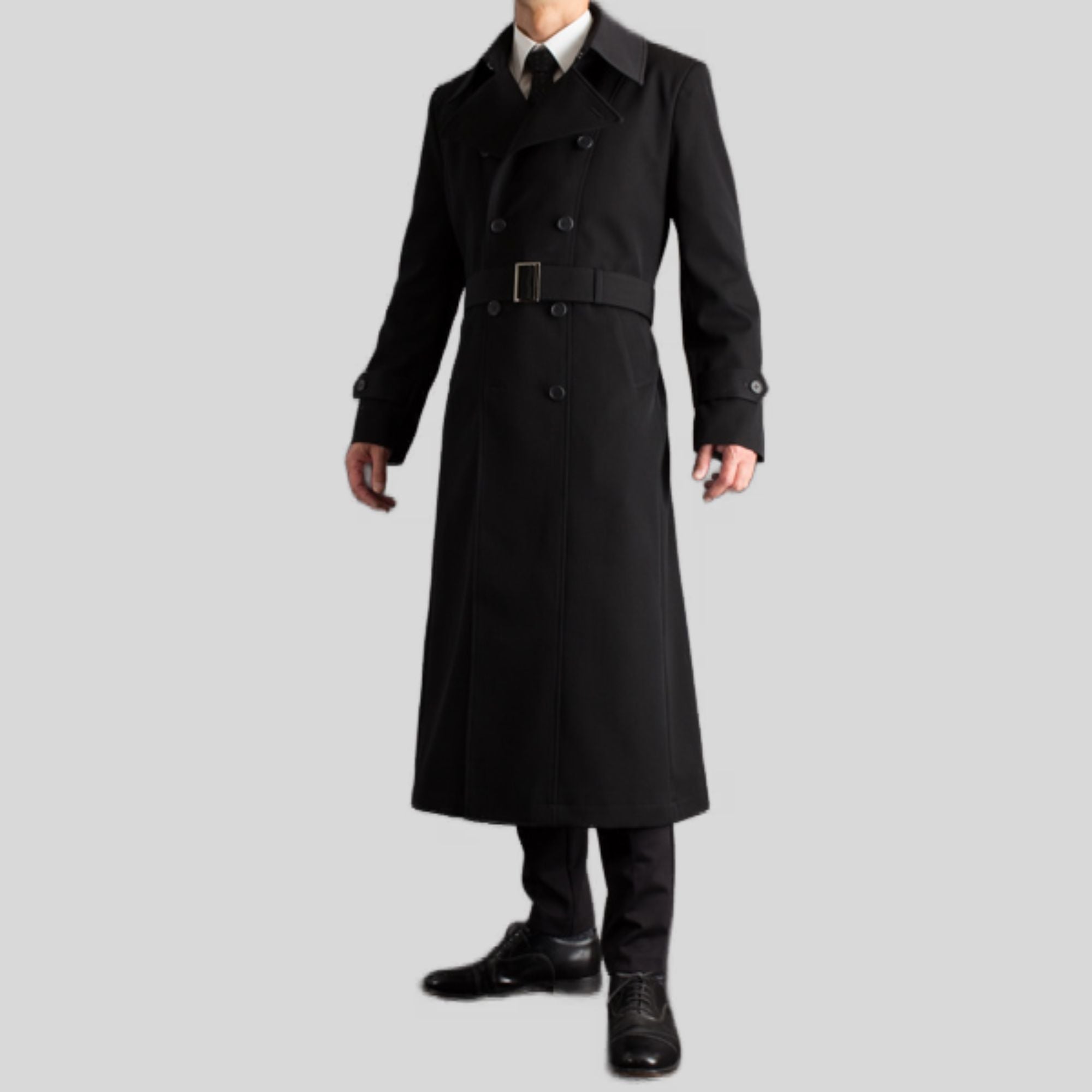 Napoleon Double-Breasted Belted Trench Inverness Thick Melton Wool