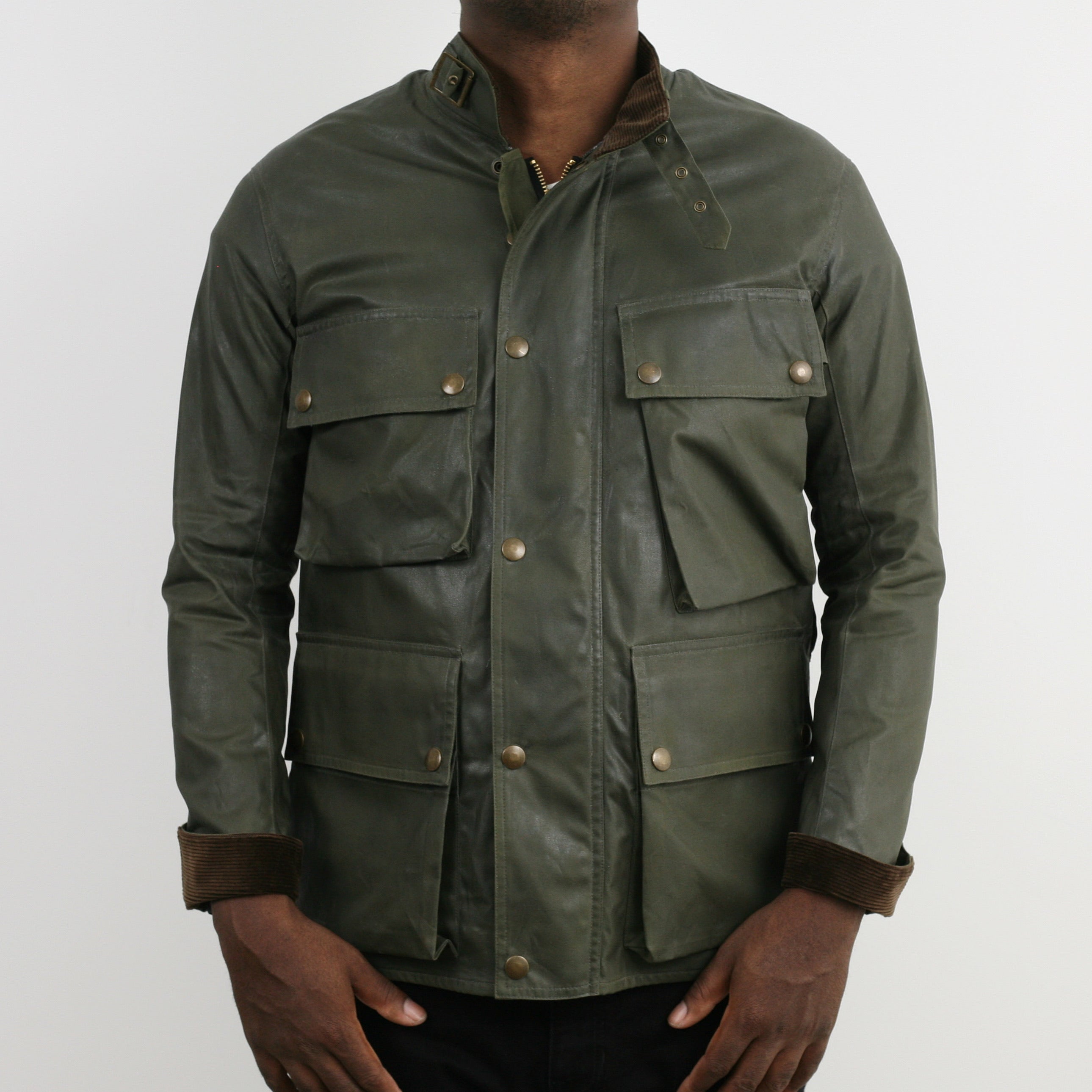 ADDICT CLOTHES Waxed Cotton BMC Jacket in Olive at TEMPO Design