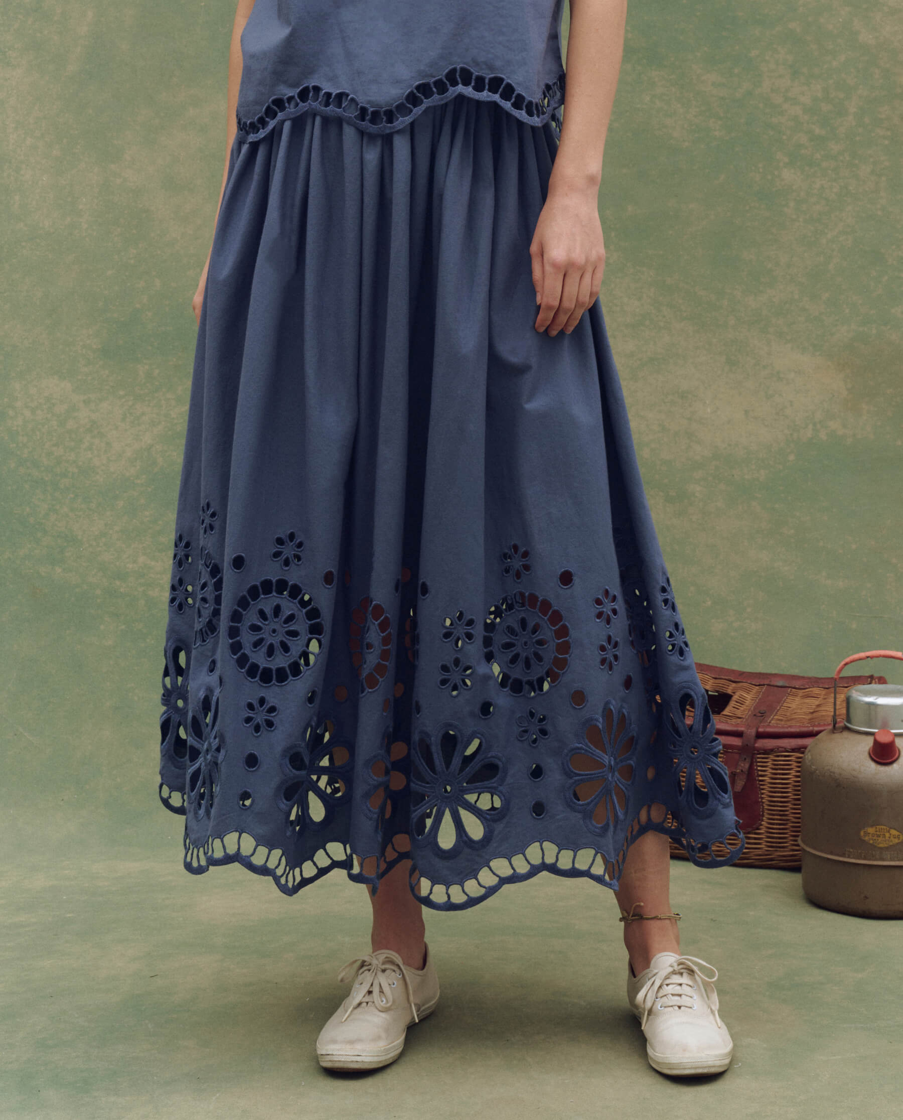 The Super Bloom Eyelet Skirt. -- Vintage Blue – The Great.