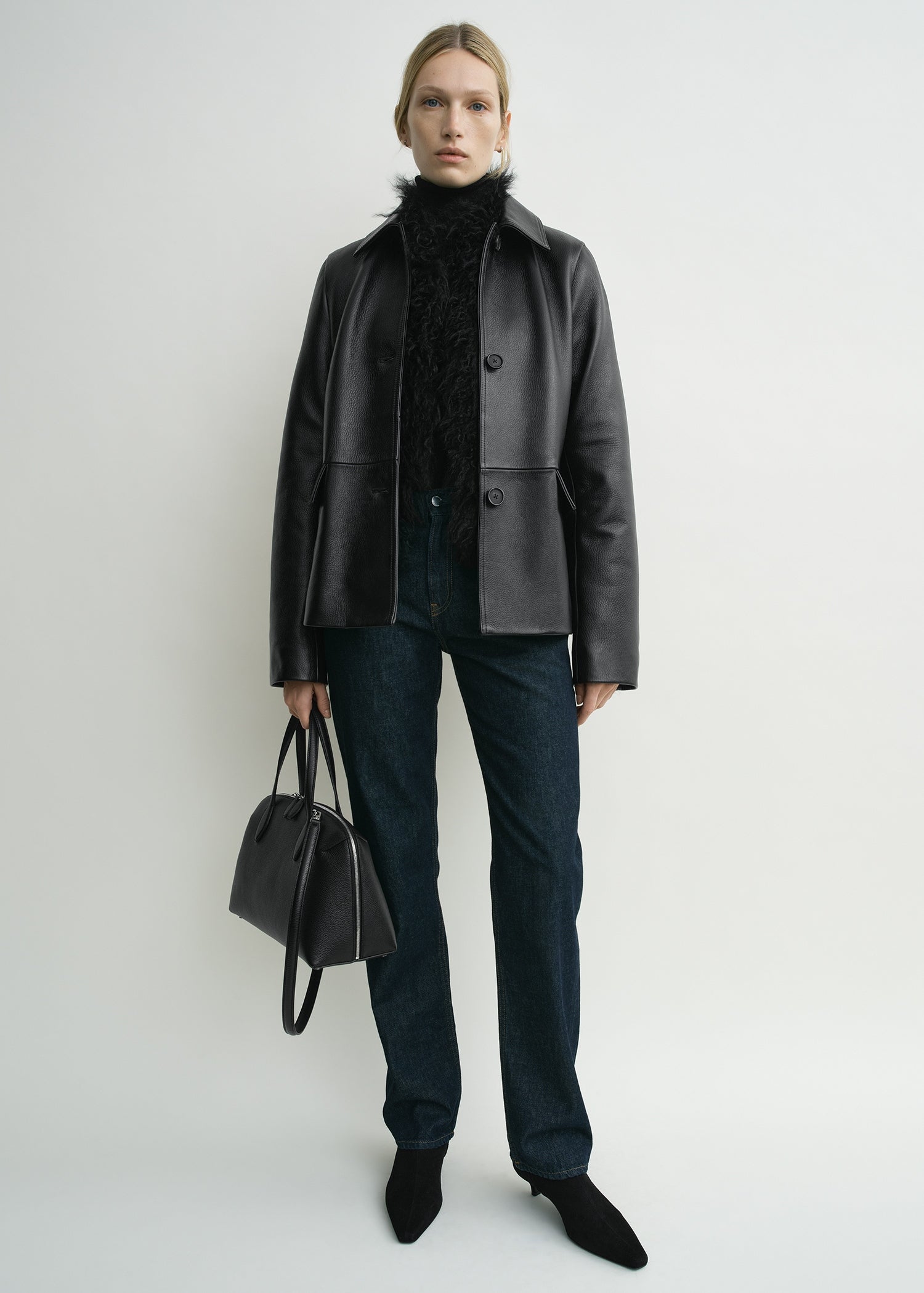 Grained leather jacket black – TOTEME