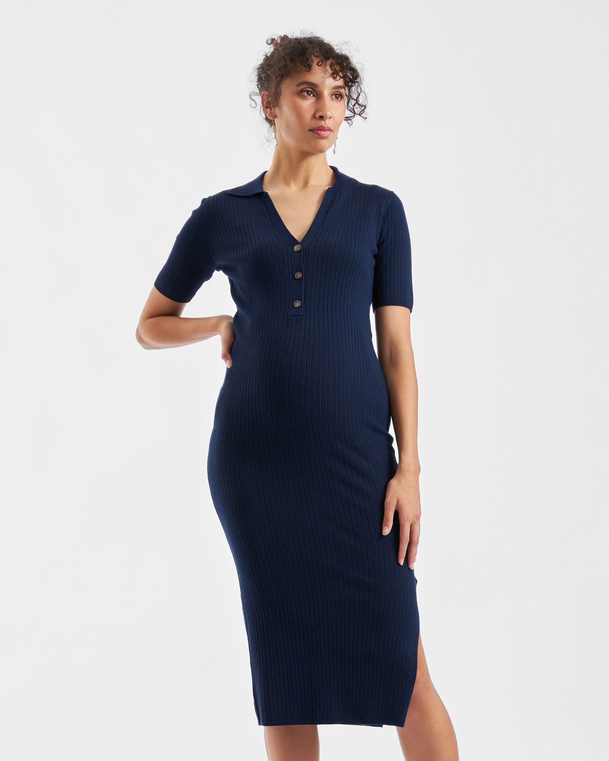 Maddy Knit Polo Dress - Navy