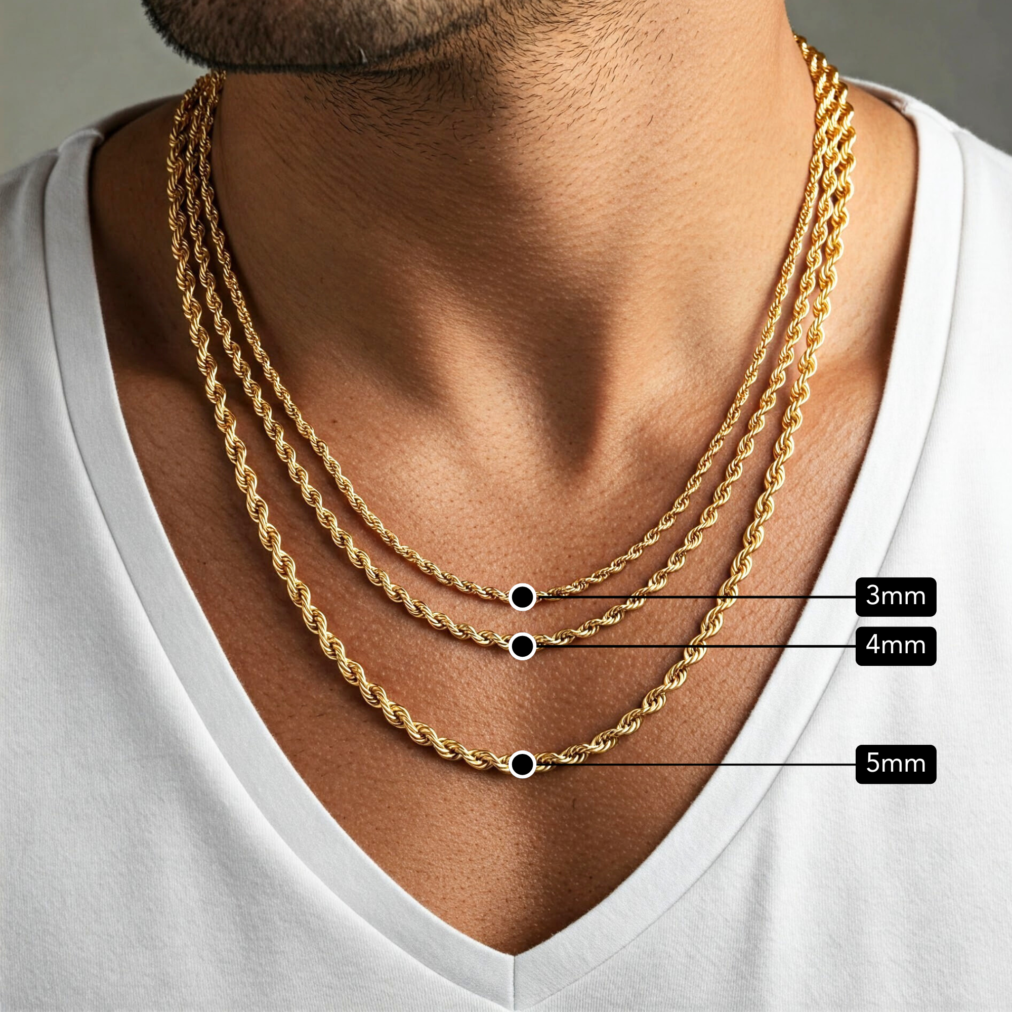 10K Yellow Gold Rope Chains, Solid 10K Gold Necklace With Secure
