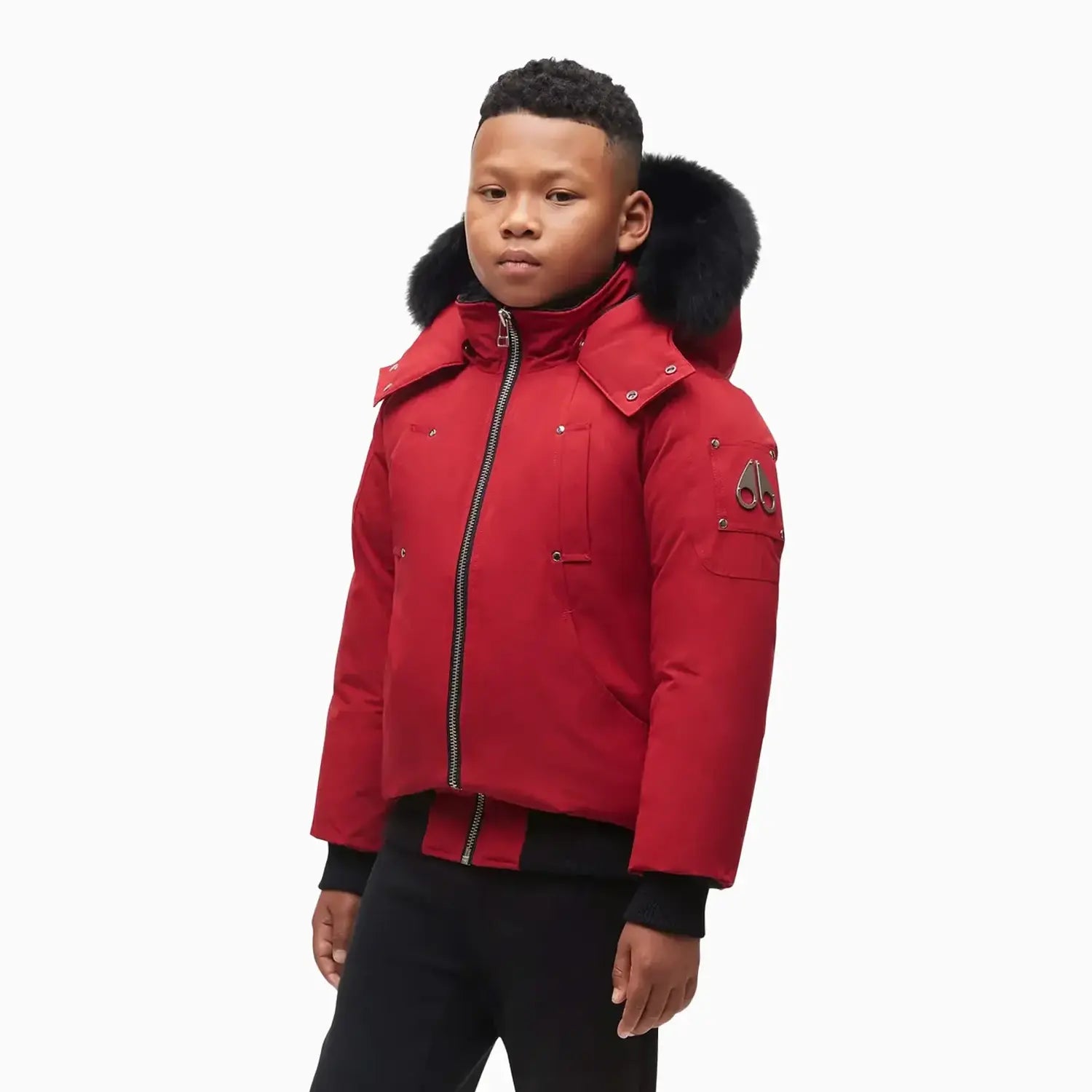Moose Knuckles Kid's Bomber Jacket With Fur Hood